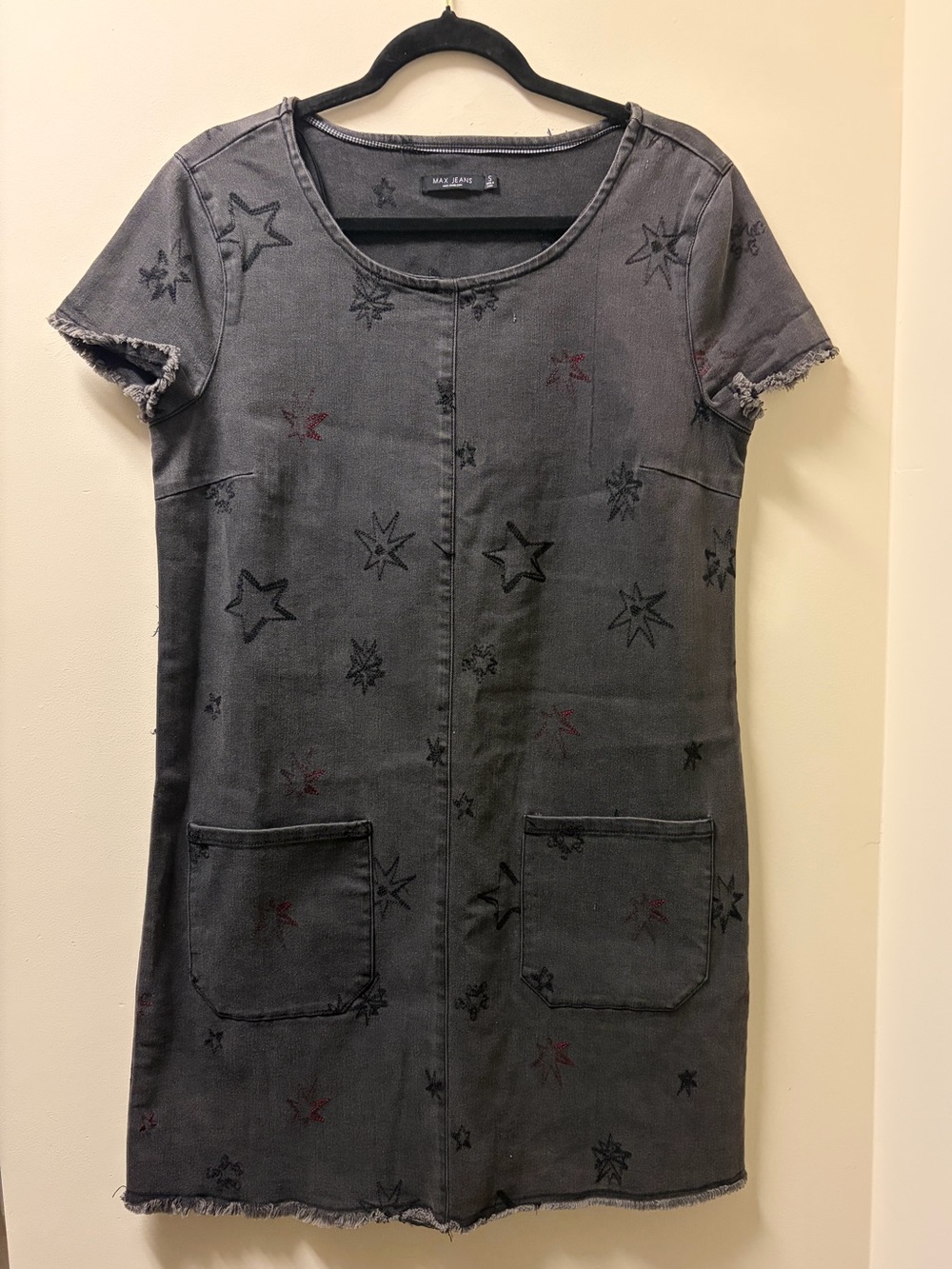Max Jeans Charcoal Star-Print Short Sleeve Mini Dress Women’s Small